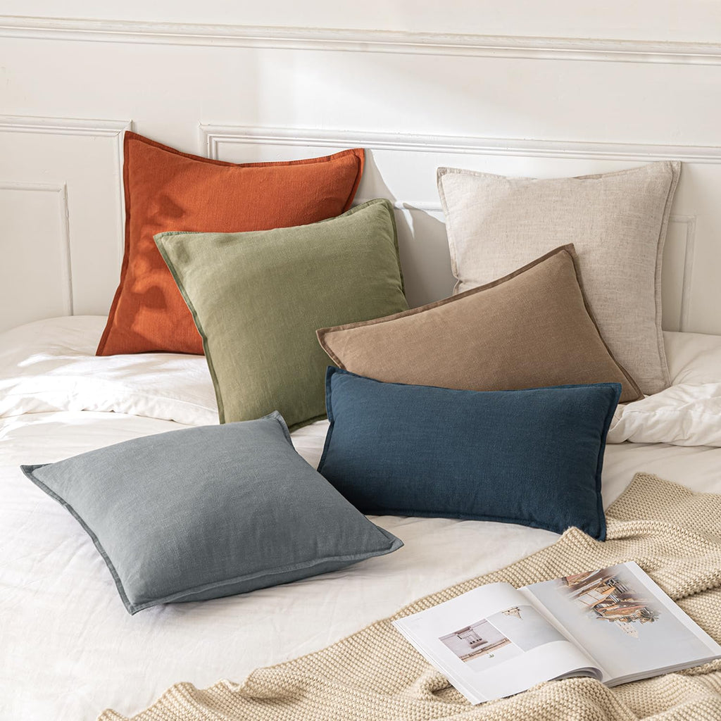 Decorative Linen Pillow Covers 18x18 Inch Natural Beige Boho Farmhouse Neutral Couch Throw Pillows