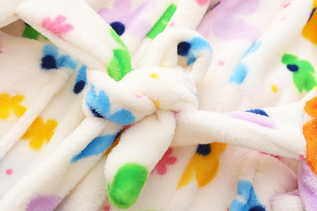 Kids Toddler Boys Girls Fleece Robe Soft Hooded Bathrobe Pajamas Sleepwear