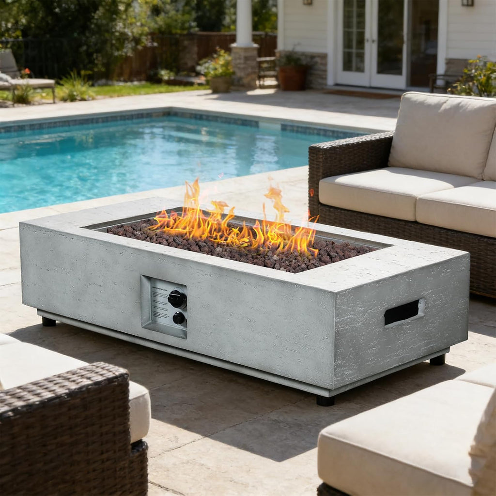 42" Outdoor Propane Fire Pit Table Garden Backyard Outside Deck, Modern Firepit Table with Lid, Cover & Lava Rocks