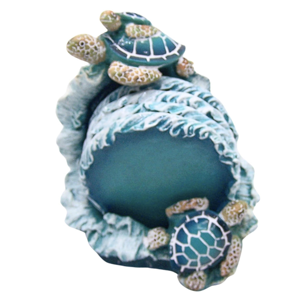 Blue Sea Turtle with Wave Design Coaster Set, Nautical Décor, Set of 4 Coasters, 5.25 Inches