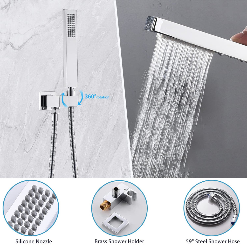 Dual Rain Shower Head System Ceiling Mount 14x20inch LED Shower Head and 8 Inch Side Shower Head with Handheld