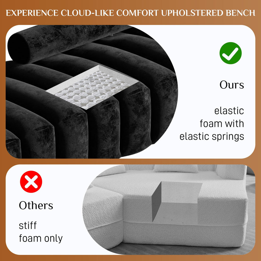 52.2" Velvet Upholstered Bench Ottoman with Adjustable Backrest, Black