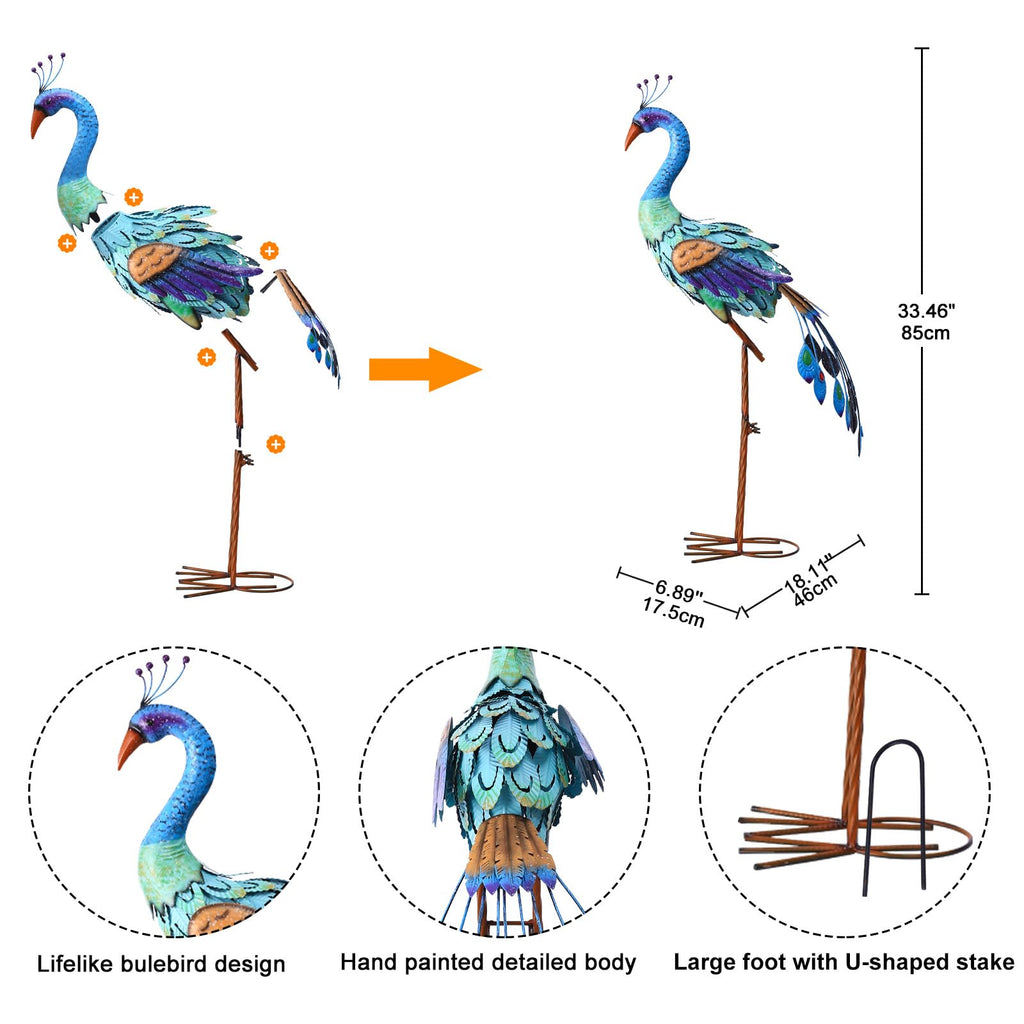 Peacock Metal Garden Statue: Large Colorful Bird Sculptures