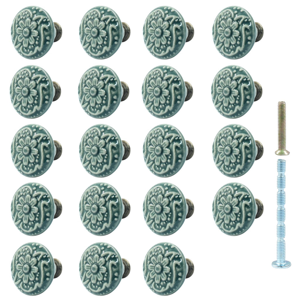 Green Ceramic Cabinet Knobs, 34mm / 1.3 Inch, 15Pcs