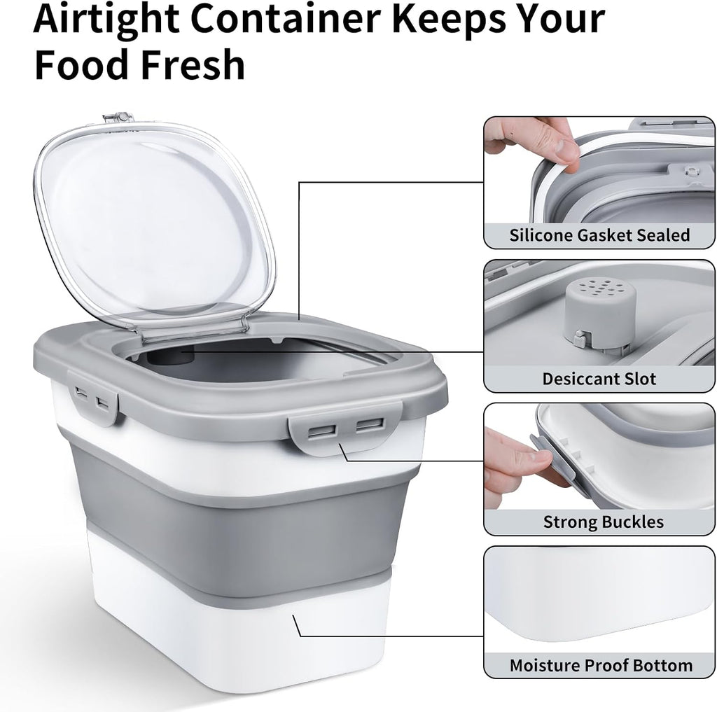 Rice Storage Container, Collapsible Airtight Food Storage Containers 6-20 Lbs, Rice Dispenser with Measuring Cup