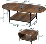 Folding Coffee Table, Small Coffee Tables with 2-Tier Storage, Mid Century Modern Center Table for Small Space