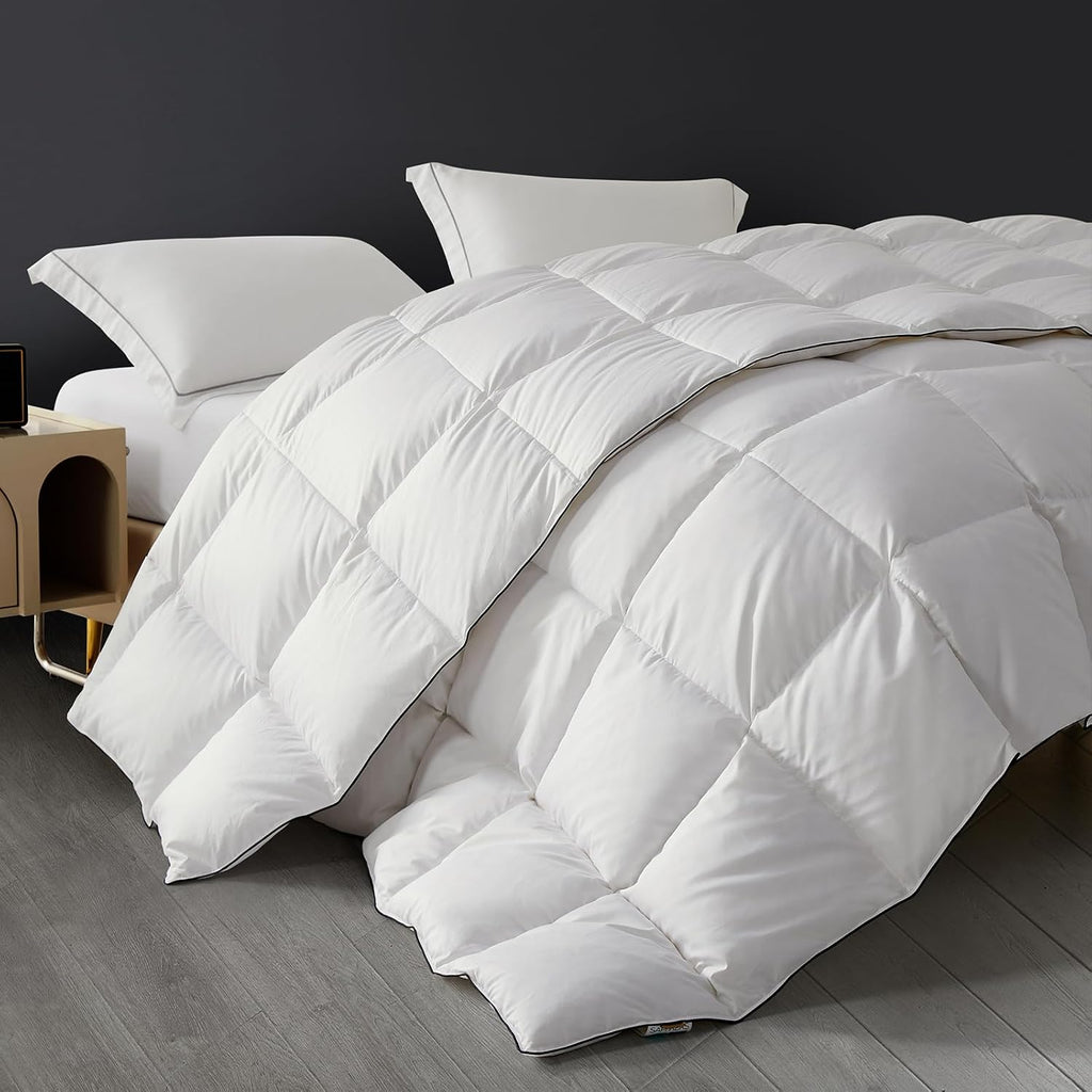 Feather Down Comforter Oversized King, All Season White Duvet Insert, Soft 100% Cotton Luxurious Hotel Bedding