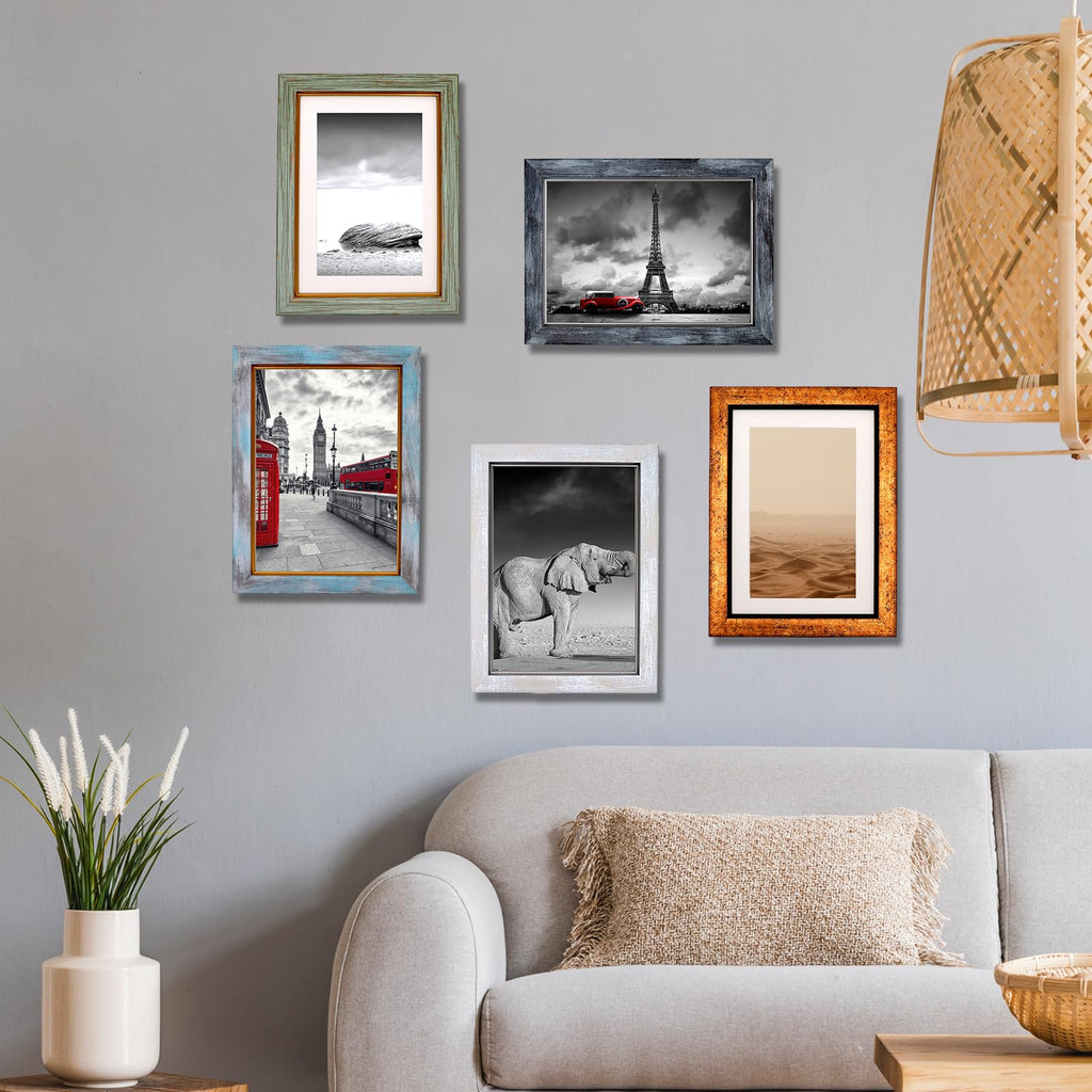 5x7 Picture Frame Set of 5 with Tempered Glass, Multicolor