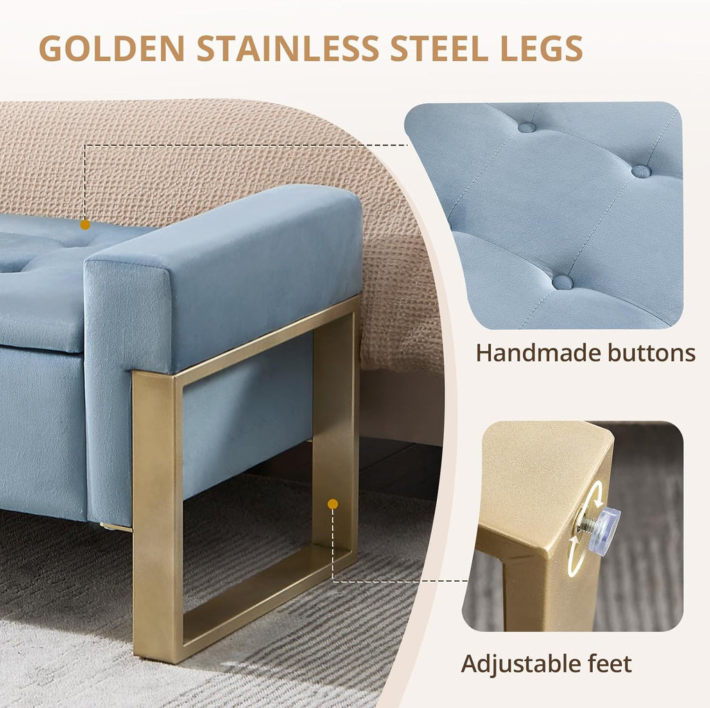 67'' End of Bed Storage Bench, Storage Ottoman Bench King Size, Modern Velvet Bed Benches for Foot of Beds with Gold