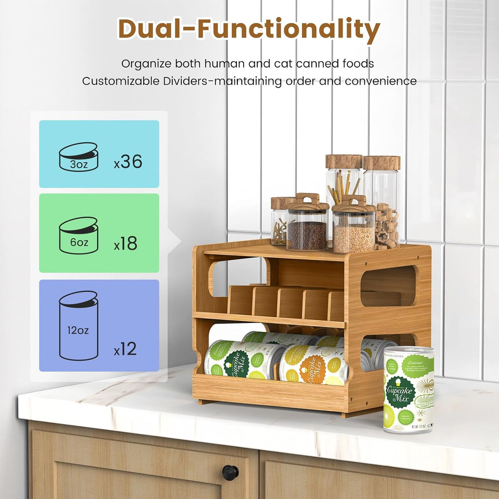 Stackable Bamboo Cat Food Can Organizer, Cat Canned Food Organizer Storage