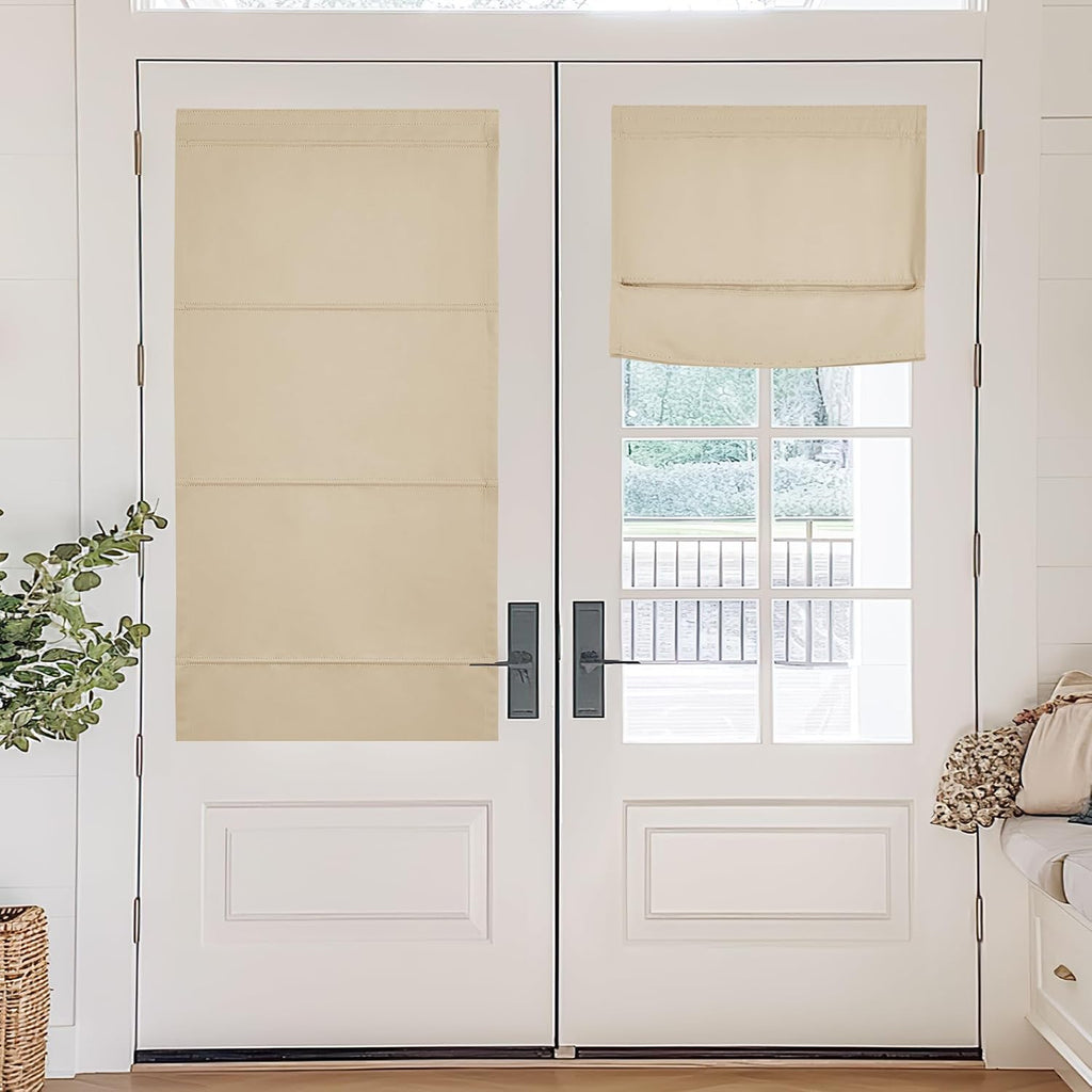 Natural Blackout Roller Shades, No Drill Cordless Door Blind - Biscotti Beige (Pack of 1)