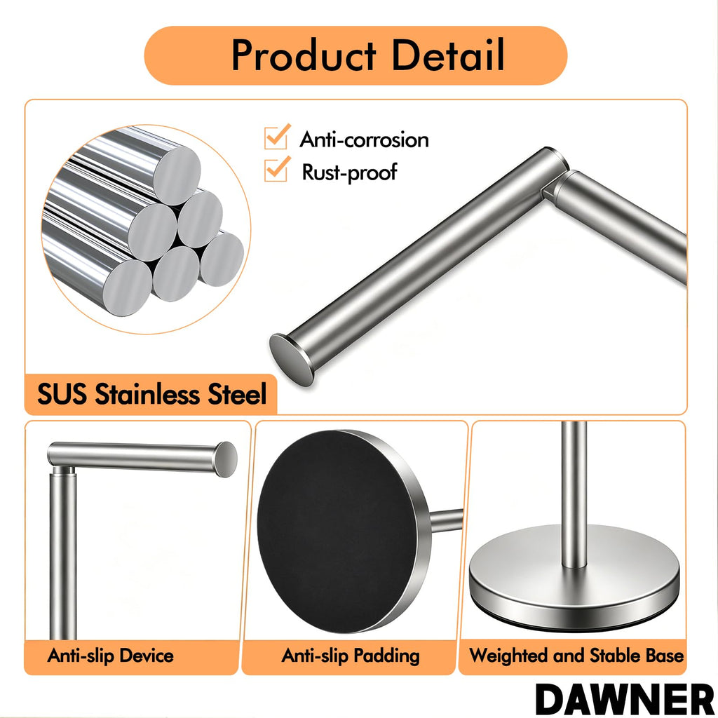 26" Heavy Duty Toilet Paper Holder Stand, Free Standing Toilet Paper Holder, Brushed Nickel Bathroom Toilet Paper