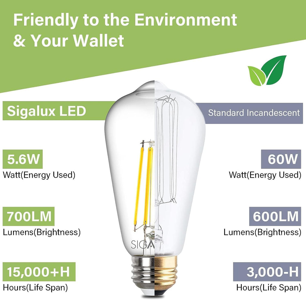 Edison Bulbs, E26 LED Bulb ST58 Filament Clear Non-Dimmable Vintage Light Bulbs 60W Equivalent 700LM Daylight White