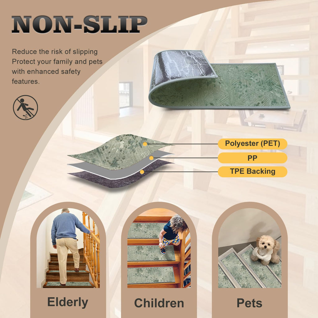 Non Slip for Wooden Steps, 15 Pack 8"x30" Washable Carpet