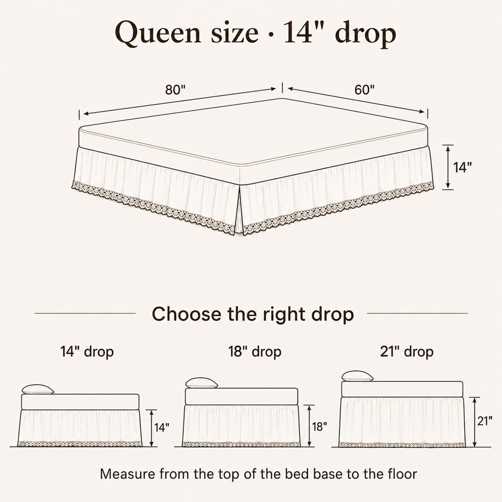 White Bed Skirt, 14-Inch Drop, 100% Cotton, Split Corners