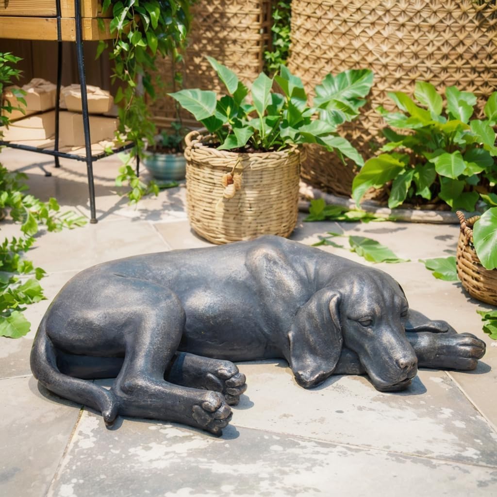 Garden Statue Outdoor Decorations Dog-Figurine - Sleeping Dog Sculptures Resin Sculpture Lawn Yard Porch Ornament