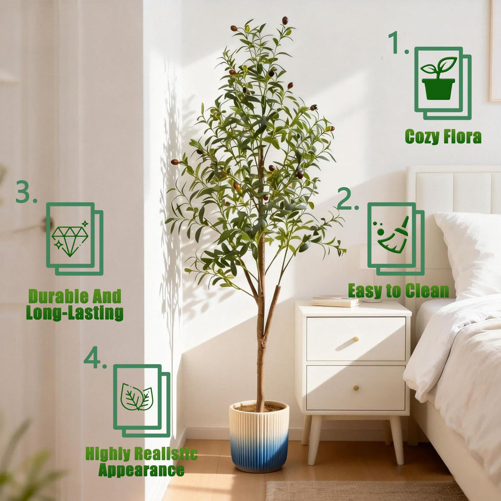 5FT Artificial Olive Tree Indoor, Tall Faux Olive Tree with Pot&Basket, Large Fake Olive Tree with Realistic 720 Silk