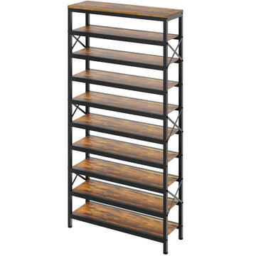 10-Tier Tall Shoe Rack Organizer, Wooden Shoe Storage for Closet Holds 40 Pairs, Sturdy Shoe Shelf with X-Shaped
