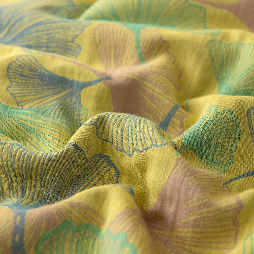 100% Cotton Gauze Jacquard Comforter Set, Floral Ginkgo Leaf Print, Soft 2 Layers Reversible Lightweight 3 Piece