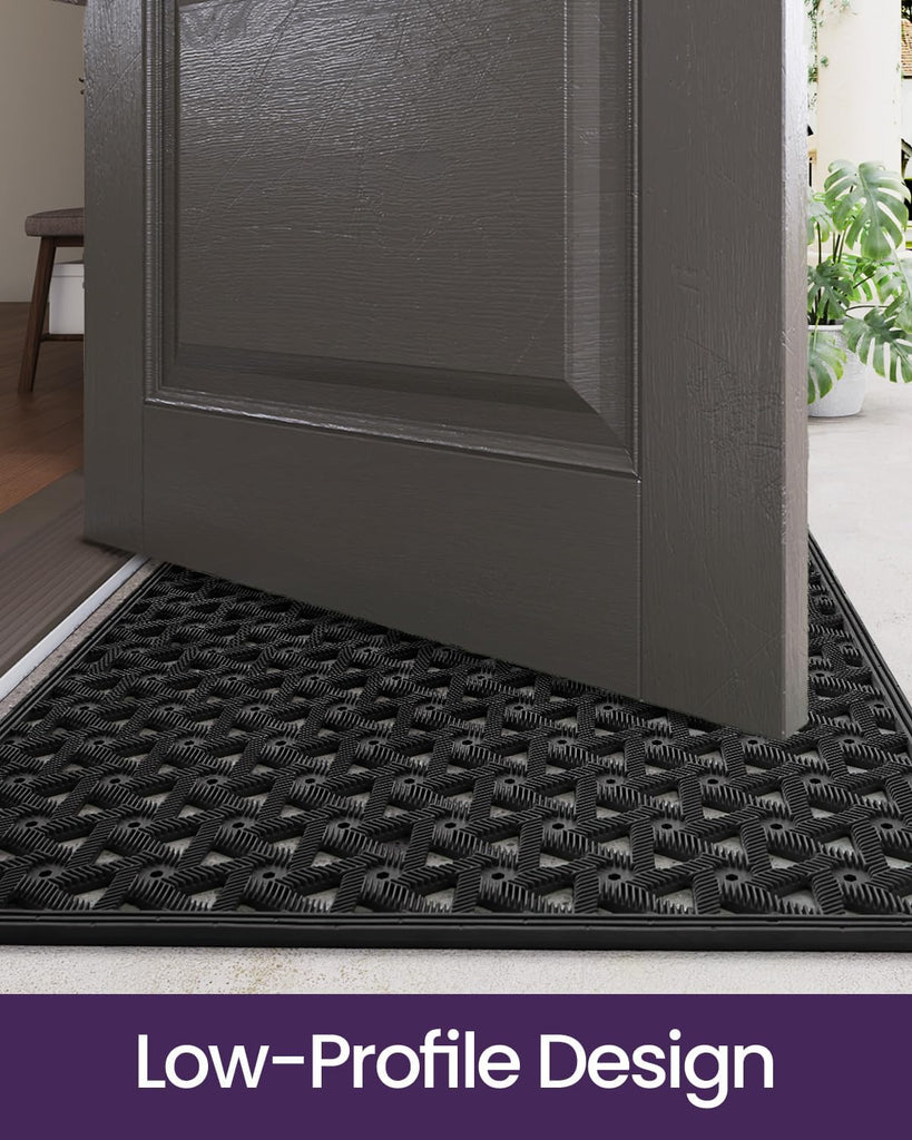 Front Door Mat Outside Entrance Rubber Floor Doormat, 19x30 Black | Welcome Heavy Duty Non Slip, Dirt Trapper