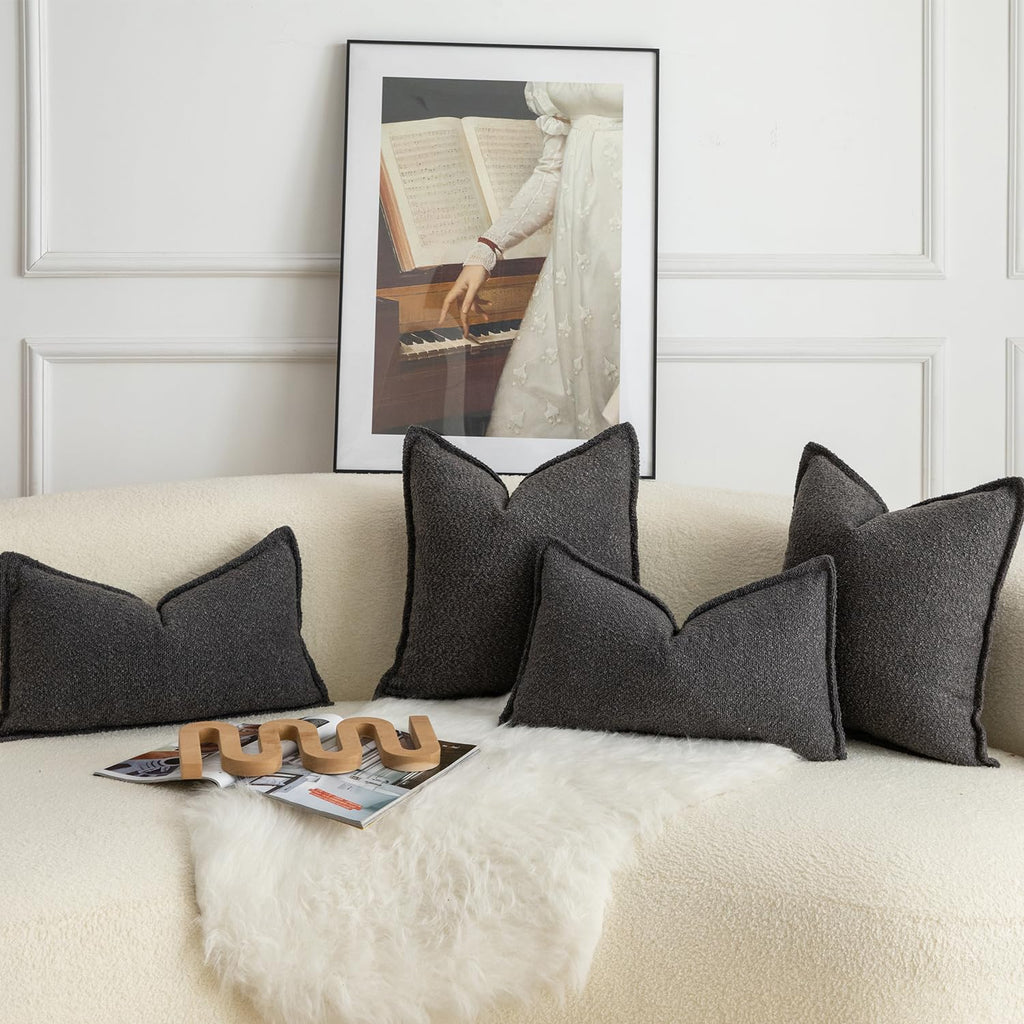 Pack of 2 Decorative Throw Pillow Covers Accent Solid Woven Textured Cushion Covers Pillow Cases Bedroom Living Room