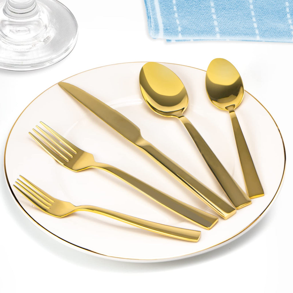 Gold Silverware Set for 8, 40 Pieces Flatware Set Stainless Steel