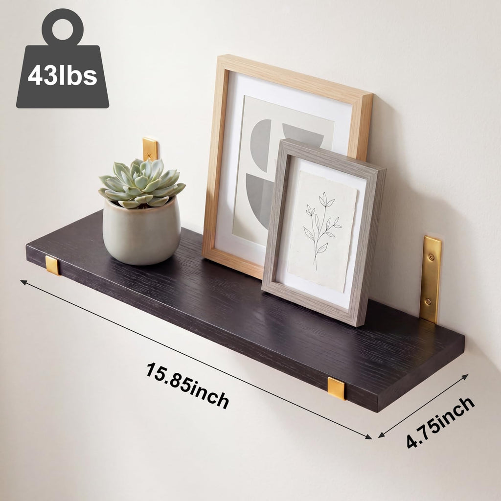 Width 4.75 Inches Floating Wall Shelves, Set of 5, Black Gold