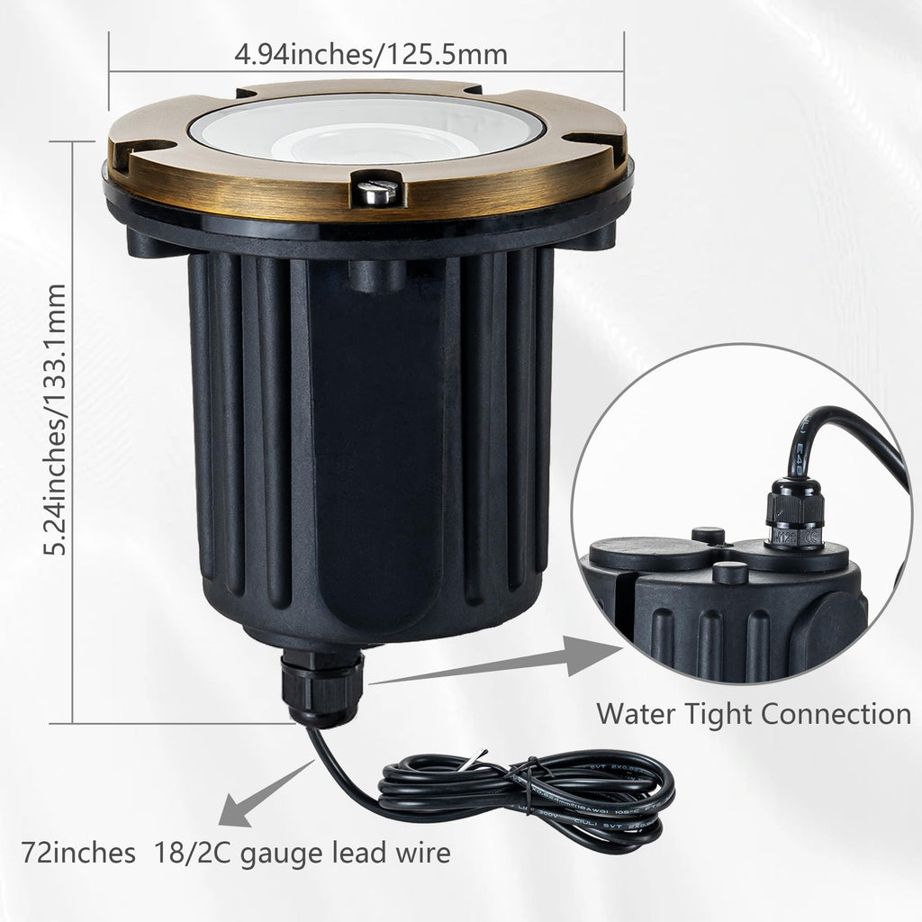 Brass Low Voltage Landscape Lighting 12V LED Landscape Lights, Outdoor In-Ground Well Lights with MR16 GU5.3 Bulb