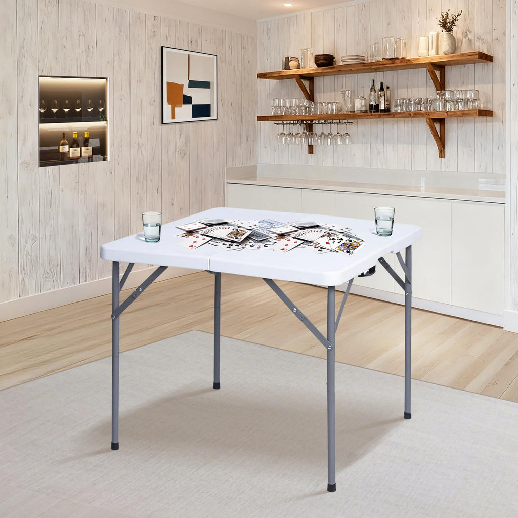 34" Square Folding Card Table Fold-in-Half Utility Dining Portable Table Heavy Duty HDPE with Carrying Handle