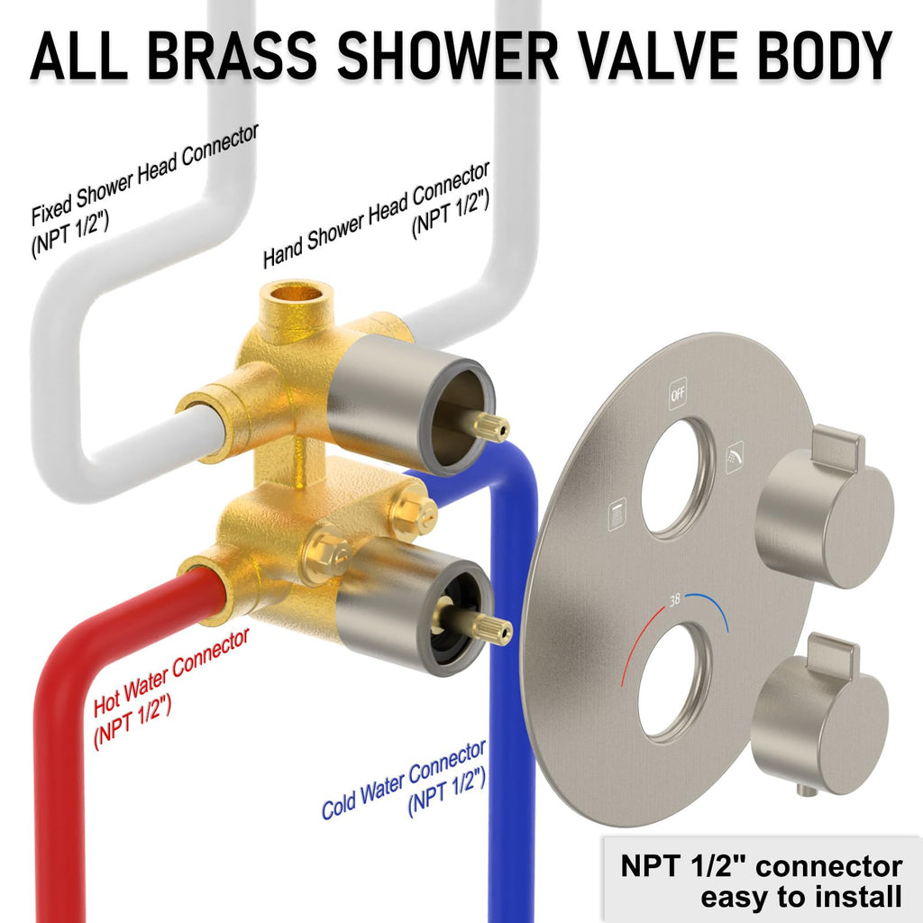 Thermostatic Shower System Wall Mount with 10 Inch Roud Rainfall Shower Head and Handheld,Shower Faucet Mixer Trim