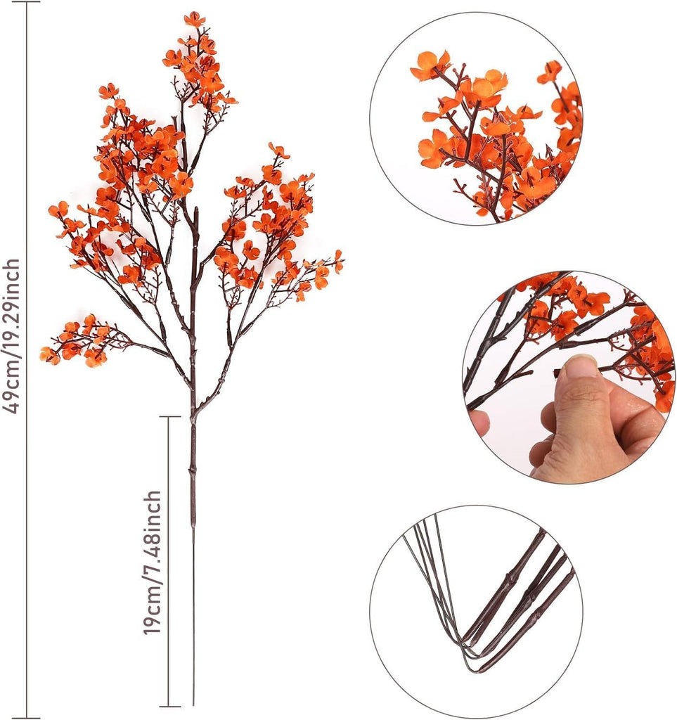 Artificial Fall Flowers Real Touch Babys Breath Fake Orange Flowers - Set of 8