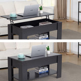 39.4" Lift Top Coffee Table with Hidden Compartment and Storage Shelf Wooden Lift Tabletop Living Room Reception Room