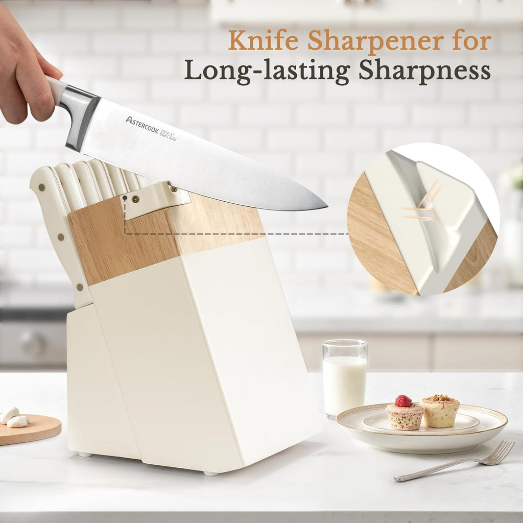 Knife Set, Kitchen Knife Set with Block 14-Piece Full Tang Stainless Steel Knives with Sharpener Dishwasher Safe and