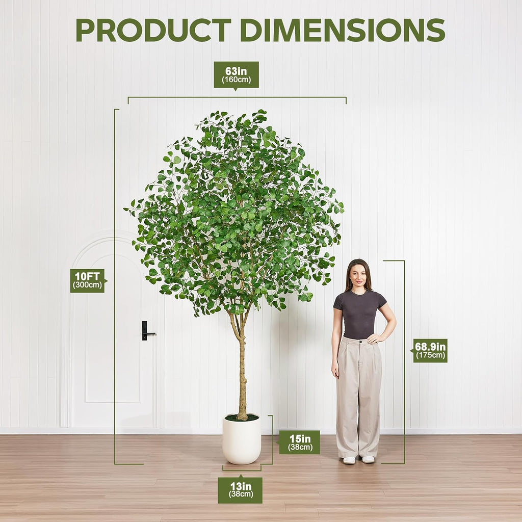 10FT Artificial Ficus Tree Indoor, Large Potted Faux Tree with Silk Leaves
