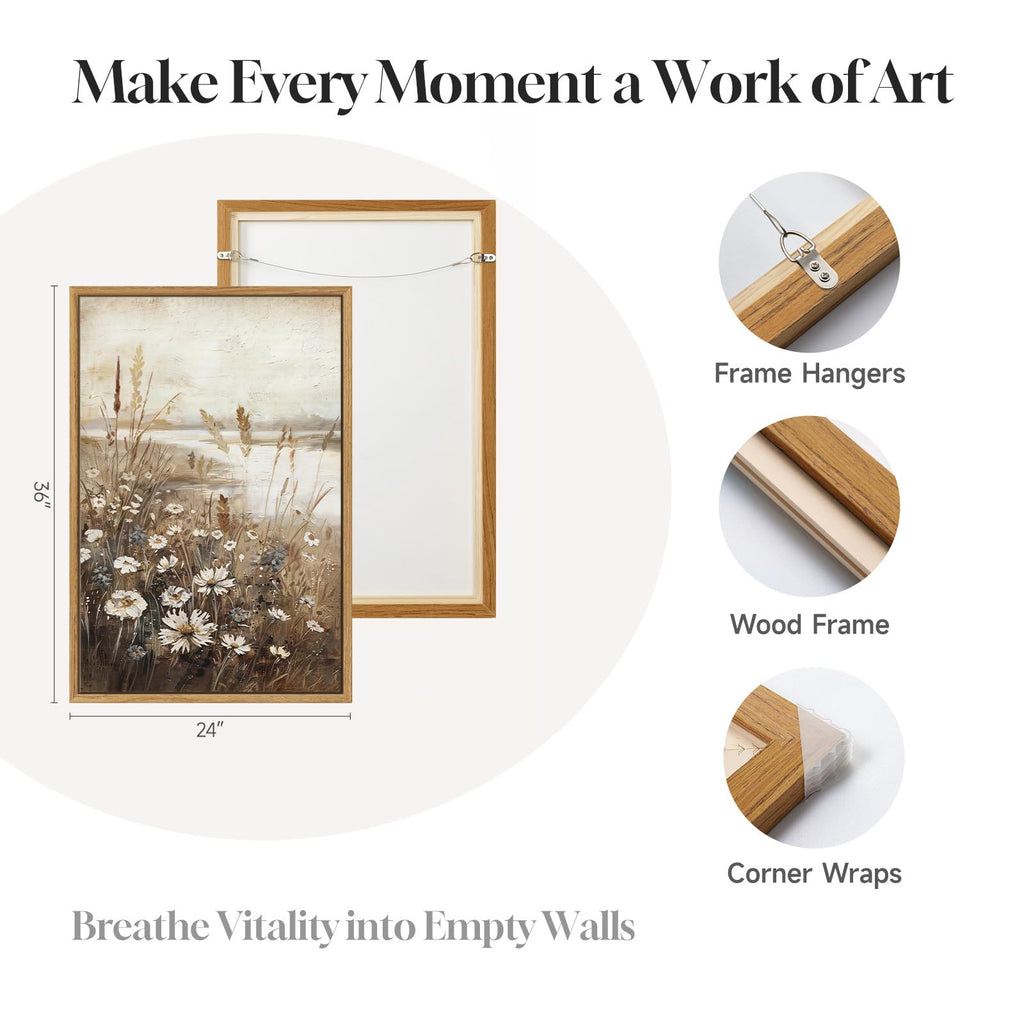 Framed Vintage Rustic Fall Wildflower Landscape Vertical Wall Art, 24x36 In