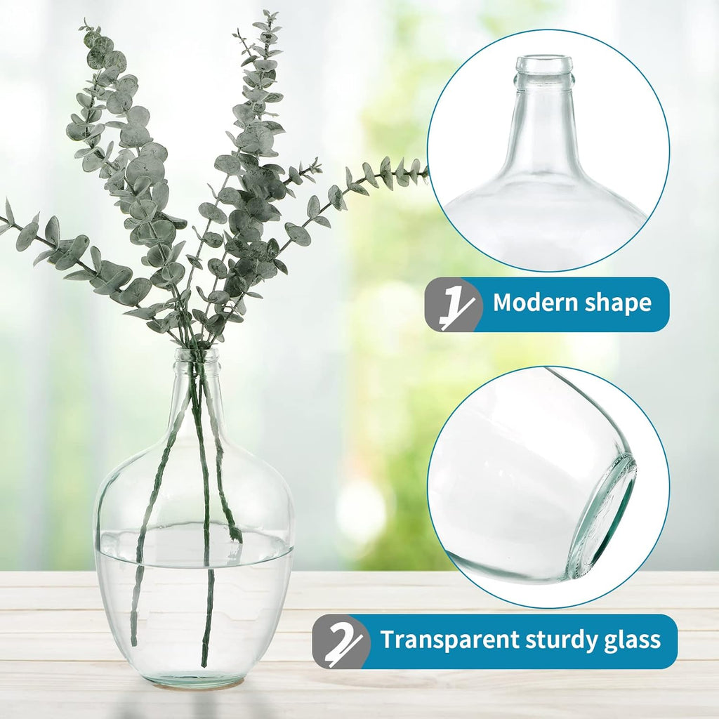 Glass Jug Vase 10" Tall, Clear Flower Vase, Decorative Bottle Vase, Mantel