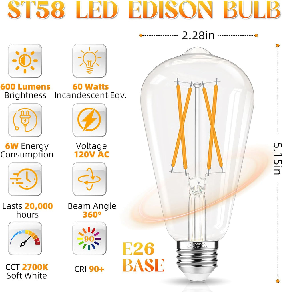E26 LED Bulb, Soft White 2700K Edison Bulbs, 60 watt Equivalent