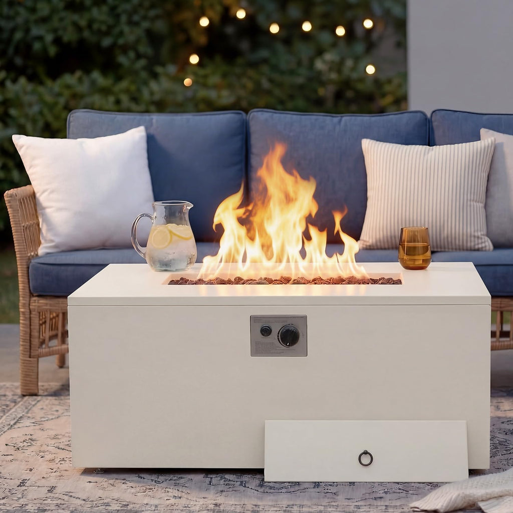 42" Gas Fire Pit Table Outdoor Rectangle Propane Fire Pit No Tank Holder | 50,000 BTU 2 in 1 Low Profile Firepit