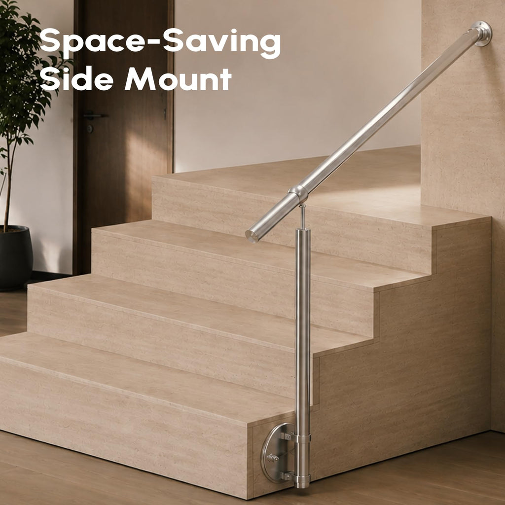 Hand Rails for Steps, 304 Stainless Steel 1-2 Step Single Post Handrail Side Mount Wall to Floor, Indoor Outdoor