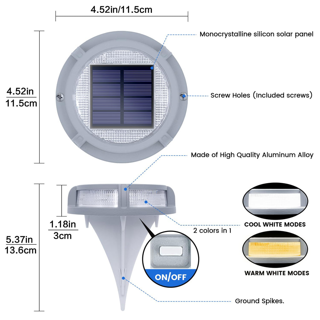 Solar Deck Lights Outdoor 2 Modes 16 LEDs 4 Pack White/Warm Light