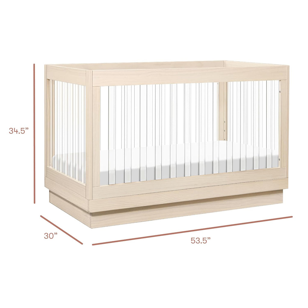 Harlow Acrylic 3-in-1 Convertible Crib with Toddler Bed Conversion Kit in Washed Natural with Acrylic Slats