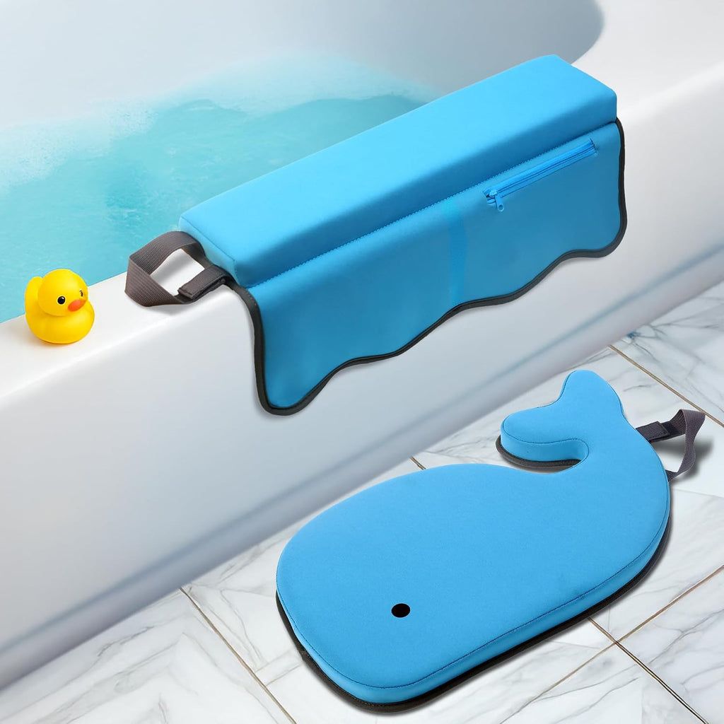 Whale Baby Bath Kneeler and Elbow Rest Set - Extra Thick Padded Cushion - Waterproof Non-Slip Mat with Storage