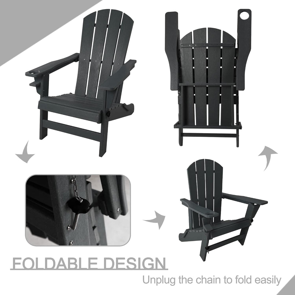 Folding Adirondack Chair, Patio Outdoor Chairs | HDPE Plastic Resin Deck Chair, Painted Weather Resistant for Garden