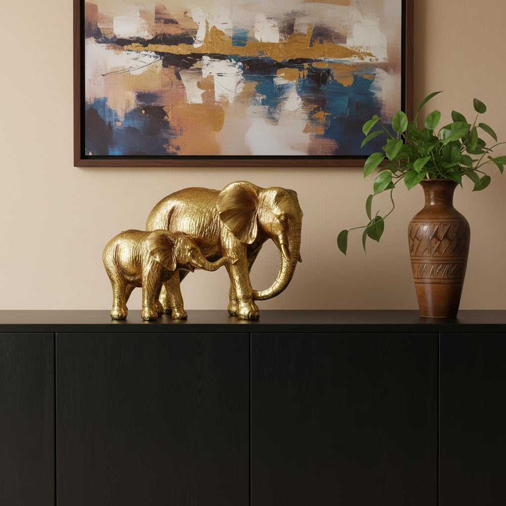 Large Elephant Statue Home Decor Indoor - Mother & Child Sculptures, Luxury Resin Statue Entryway Table Shelf Accent