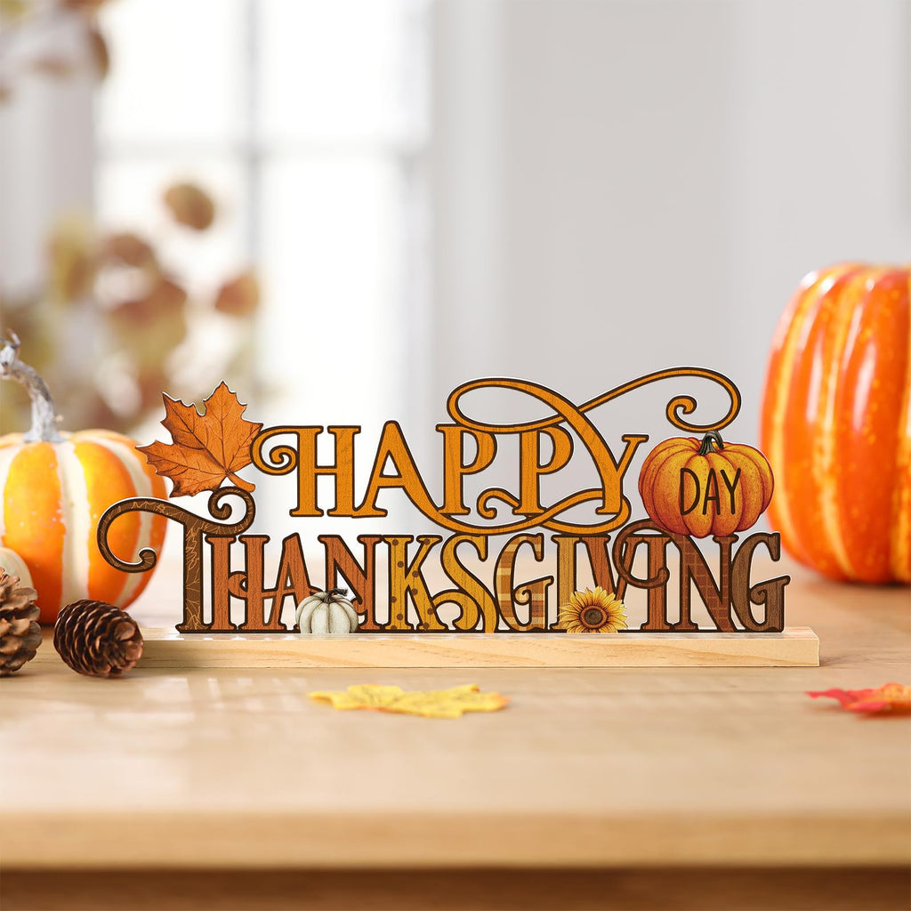 11.8 Inch Happy Thanksgiving Sign, Metal Pumpkin Maple Decor