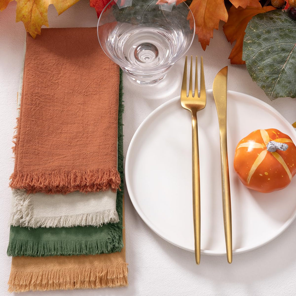 Thanksgiving Fall Cotton Linen Washable Cloth Napkins Set of 12