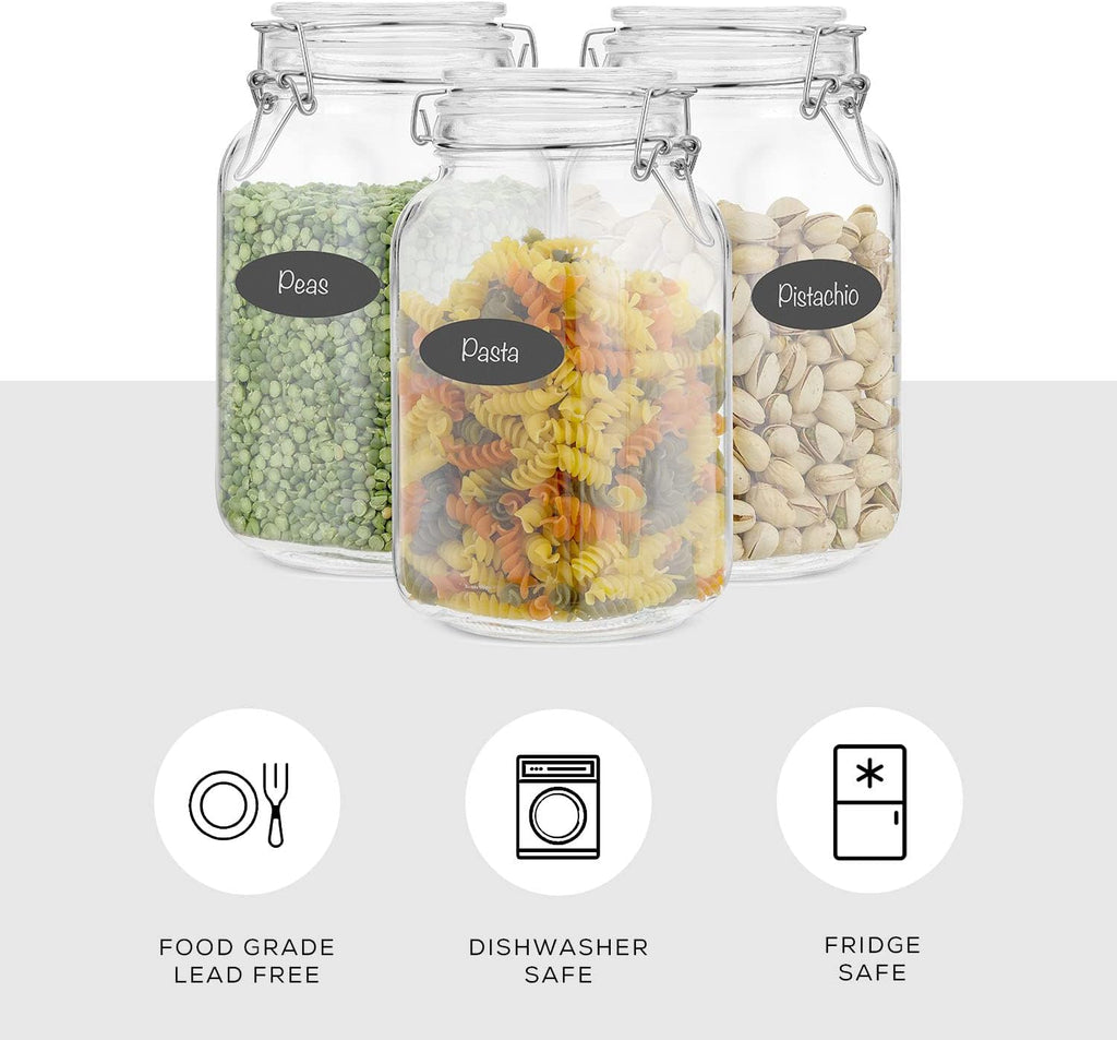 Airtight Glass Jars with Lids. 50oz Glass Jar with Lid and 6 Silicone Seals! Med Glass Food Storage - Set of 3