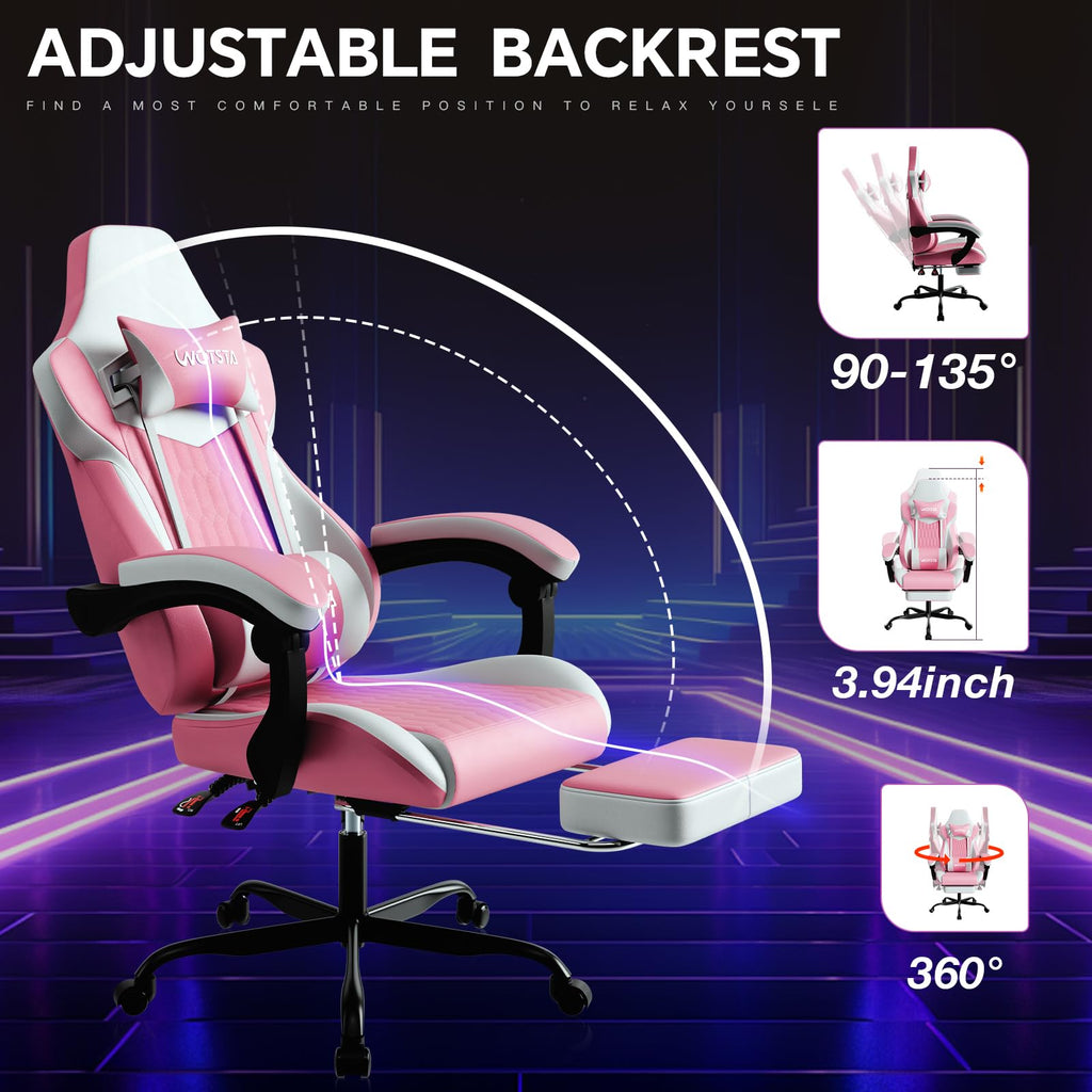 Gaming Chair with Footrest, High Back Gaming Chairs PVC Leather Ergonomic Gamer Chair with Adjustable Headrest Lumbar