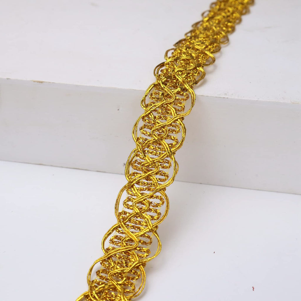 Gold Lace Trim Ribbon 18 Yards Gold Gimp Braid Scroll Braid Trim Metallic Edge Trim for Sewing, Cake, Bag, Purse