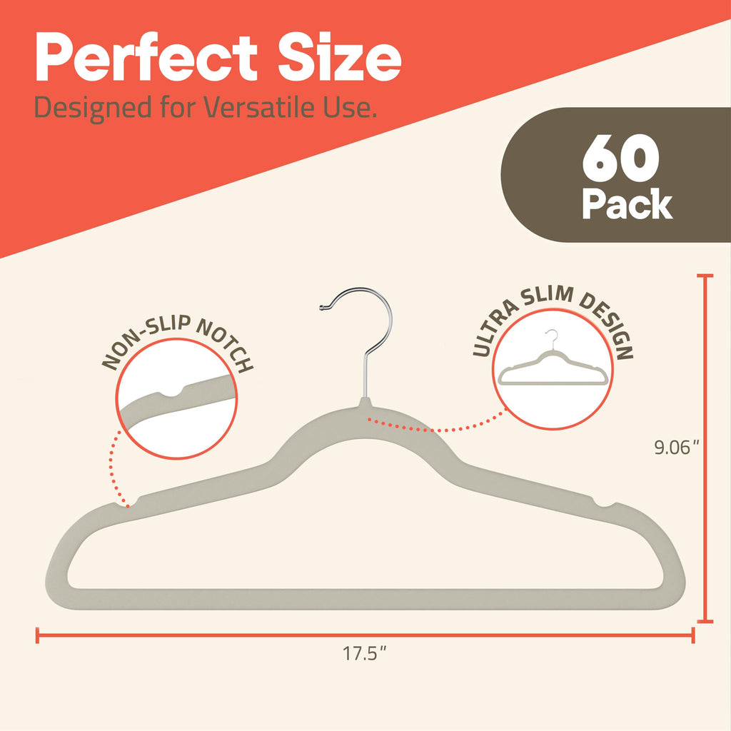 Ivory Velvet Hangers 60 Pack - 360° Swivel Hook, Non-Slip and Space Saving Hangers, Heavy-Duty 11 lbs Weight Capacity